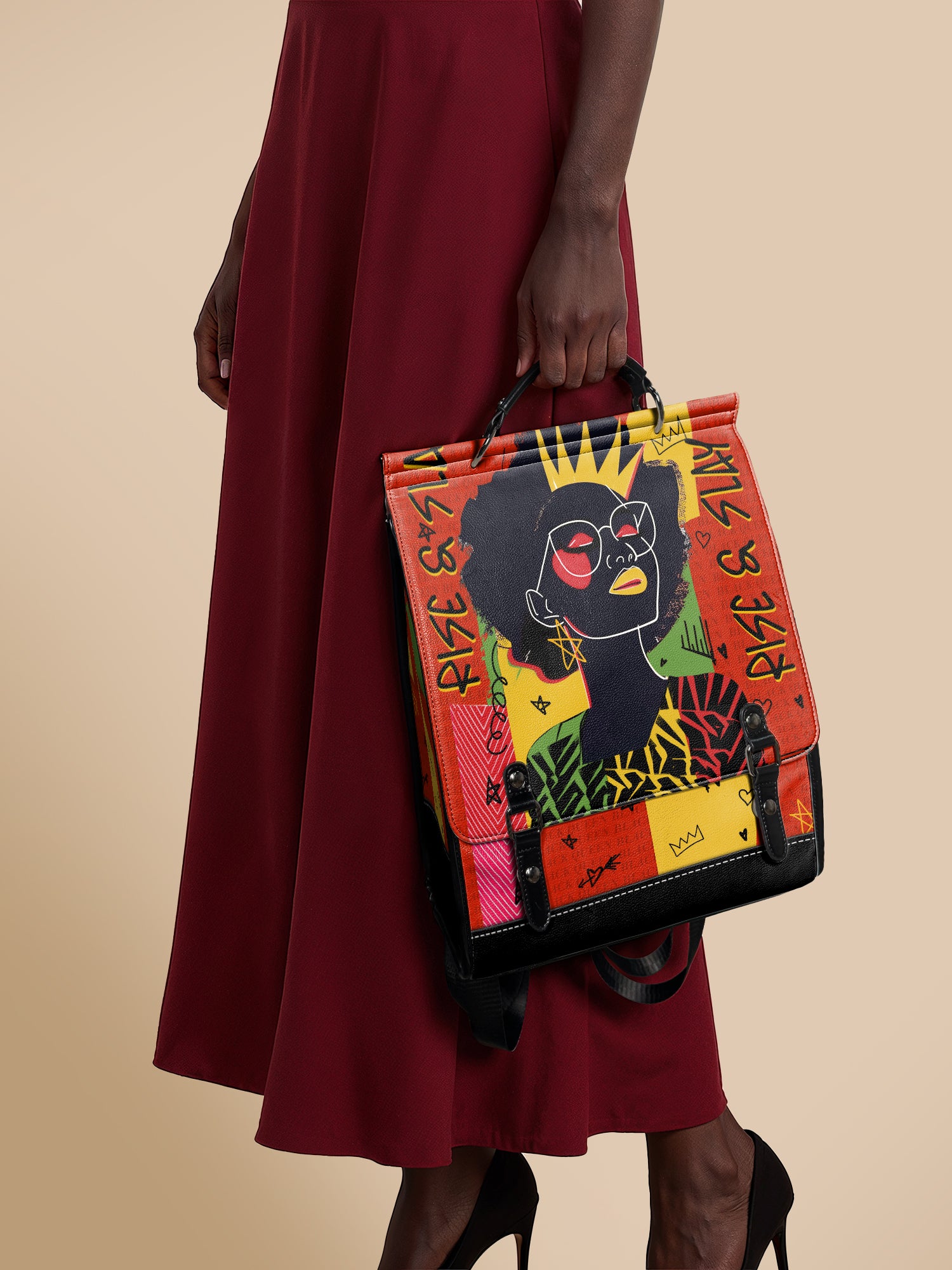 "Aina" Flame Red Leather Backpack