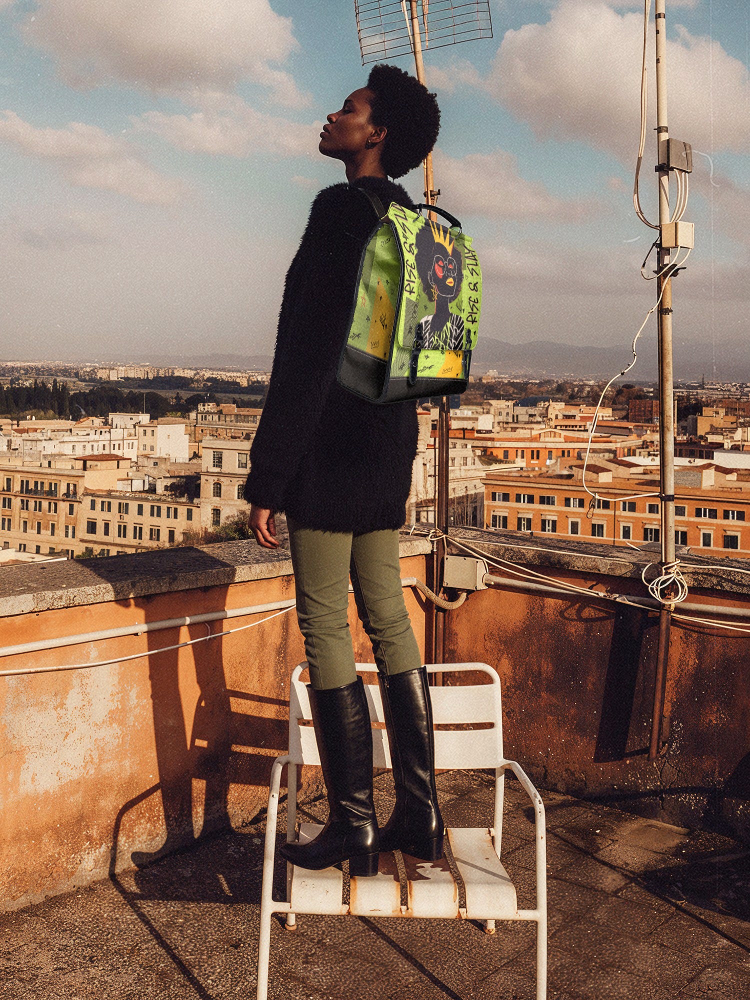 "Aina" Lime Pop Leather Backpack
