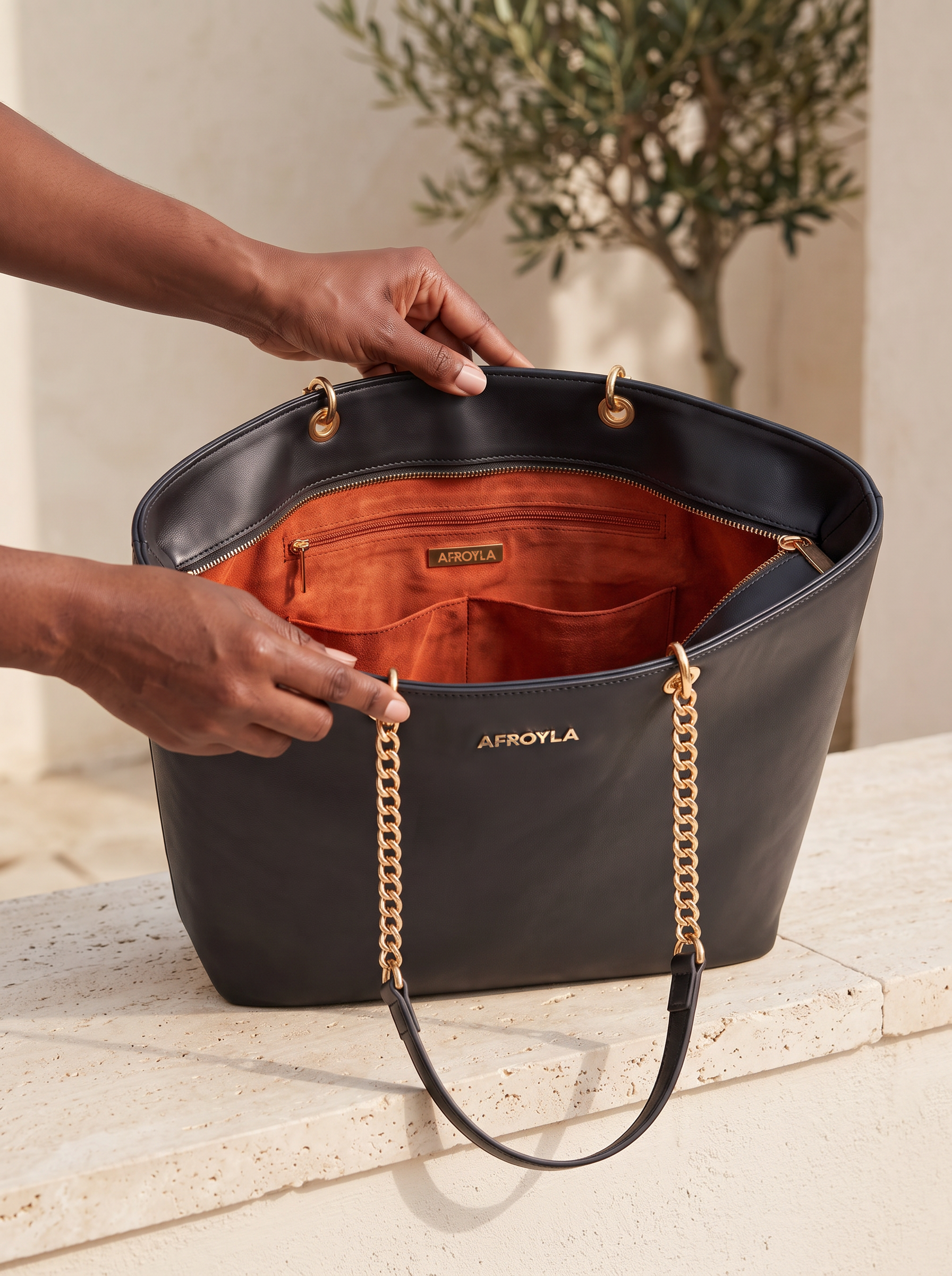 "Safiya" Black Chain Tote Bag