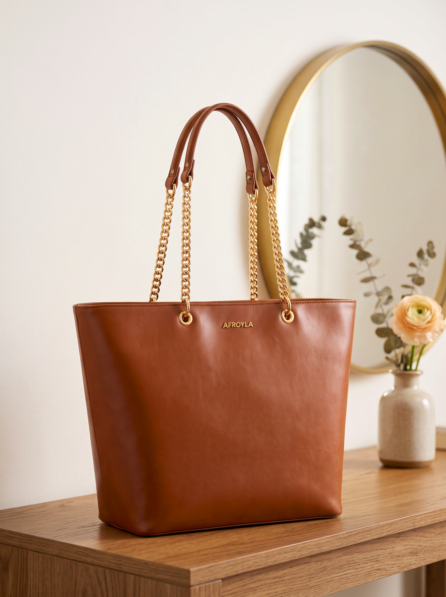 "Safiya" Brown Chain Tote Bag