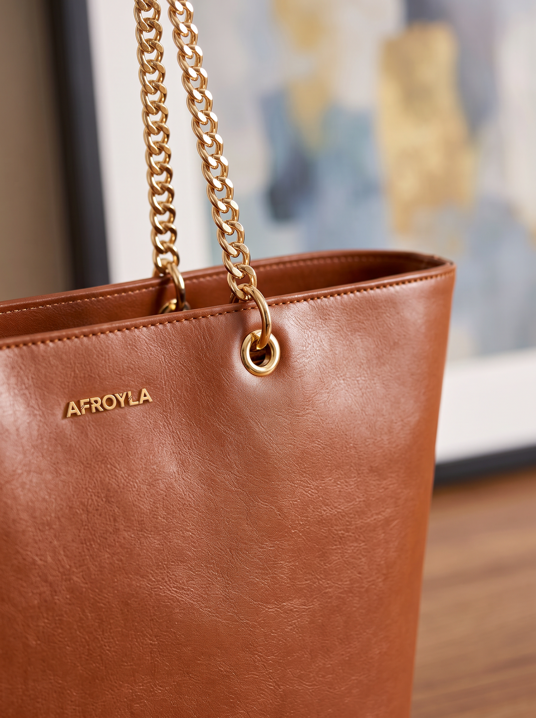 "Safiya" Brown Chain Tote Bag
