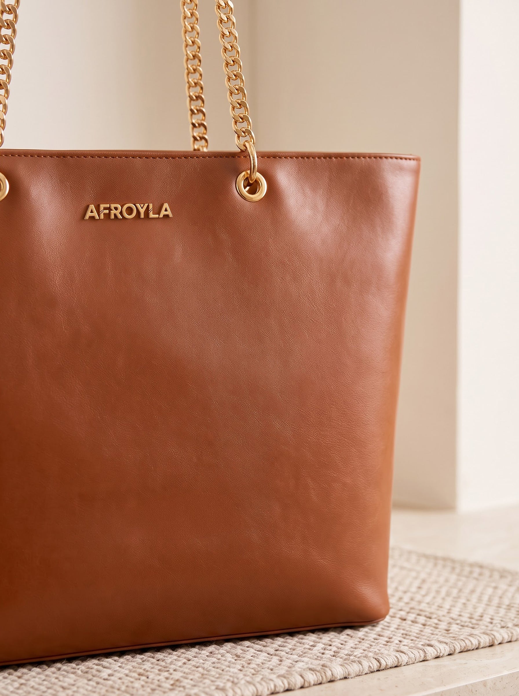 "Safiya" Brown Chain Tote Bag