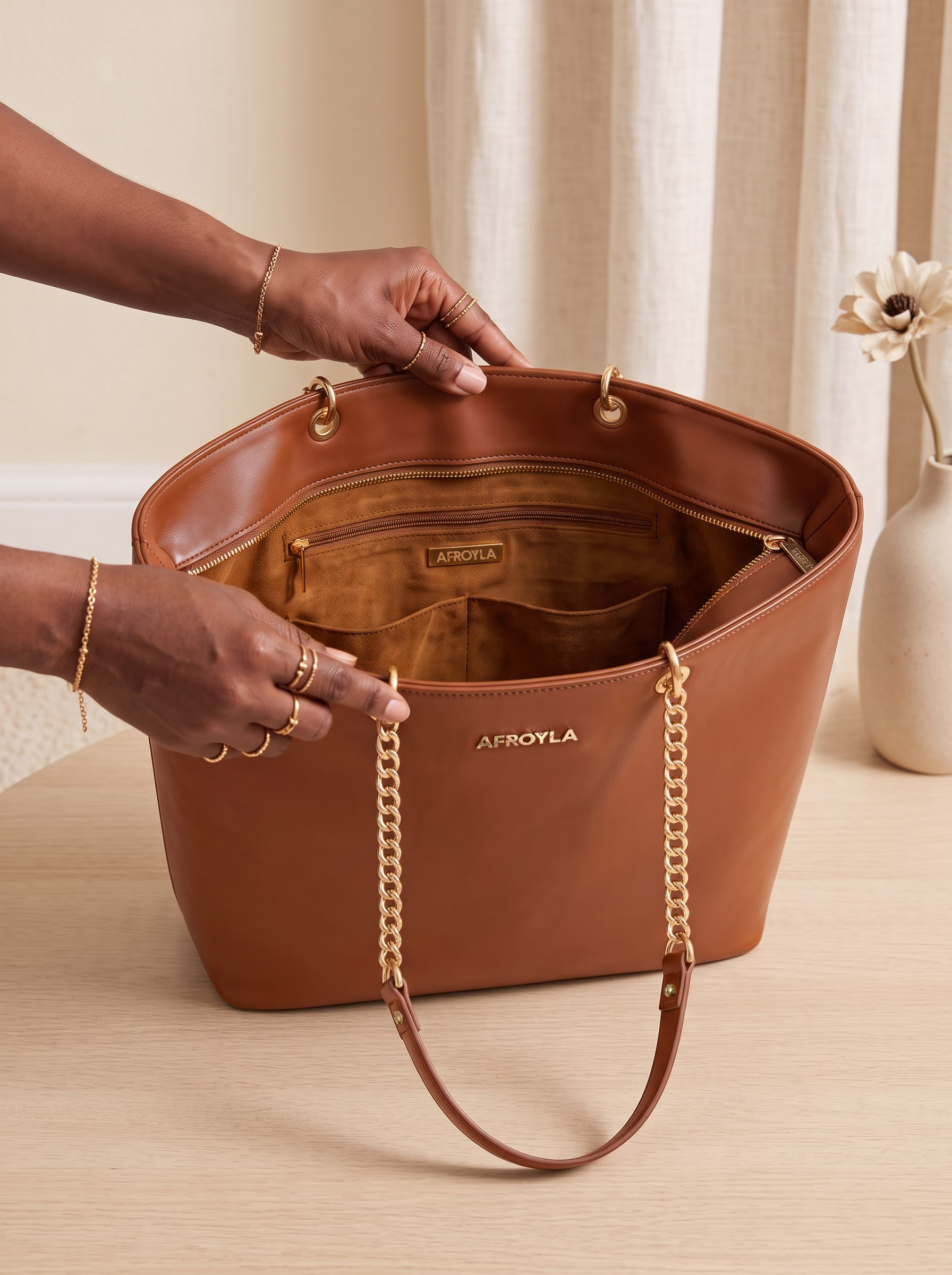 "Safiya" Brown Chain Tote Bag