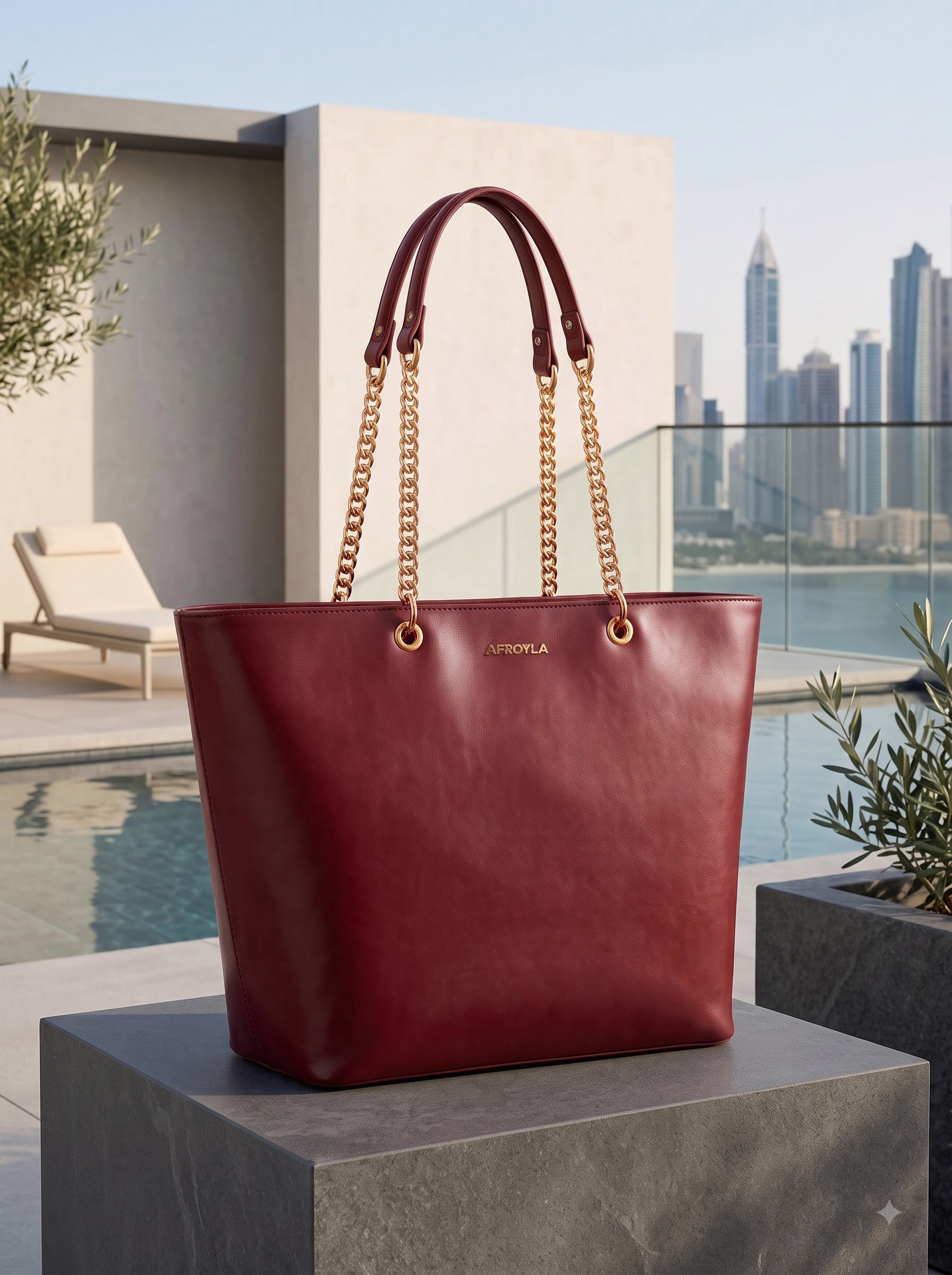 "Safiya" Burgundy Chain Tote Bag