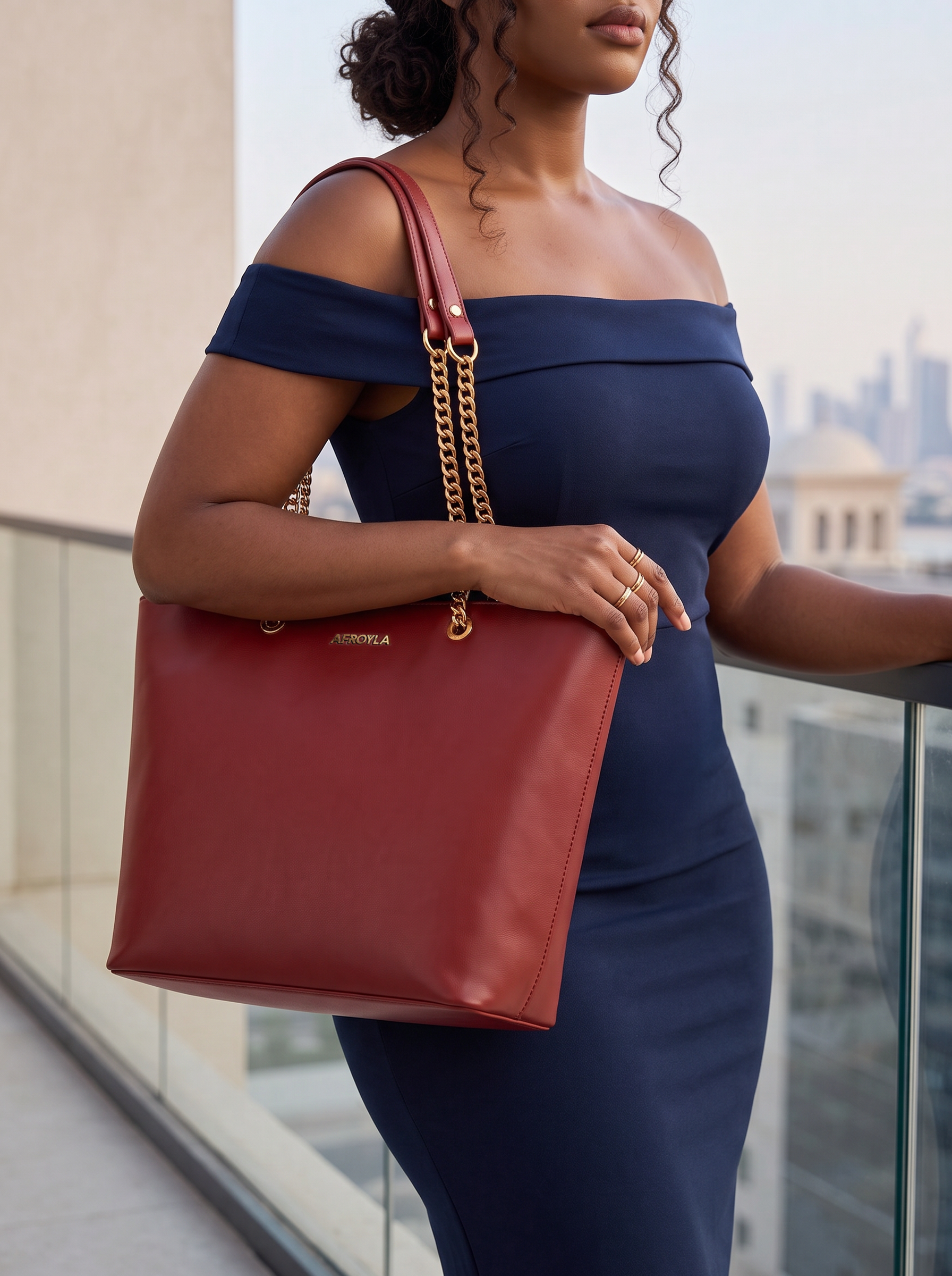 "Safiya" Burgundy Chain Tote Bag