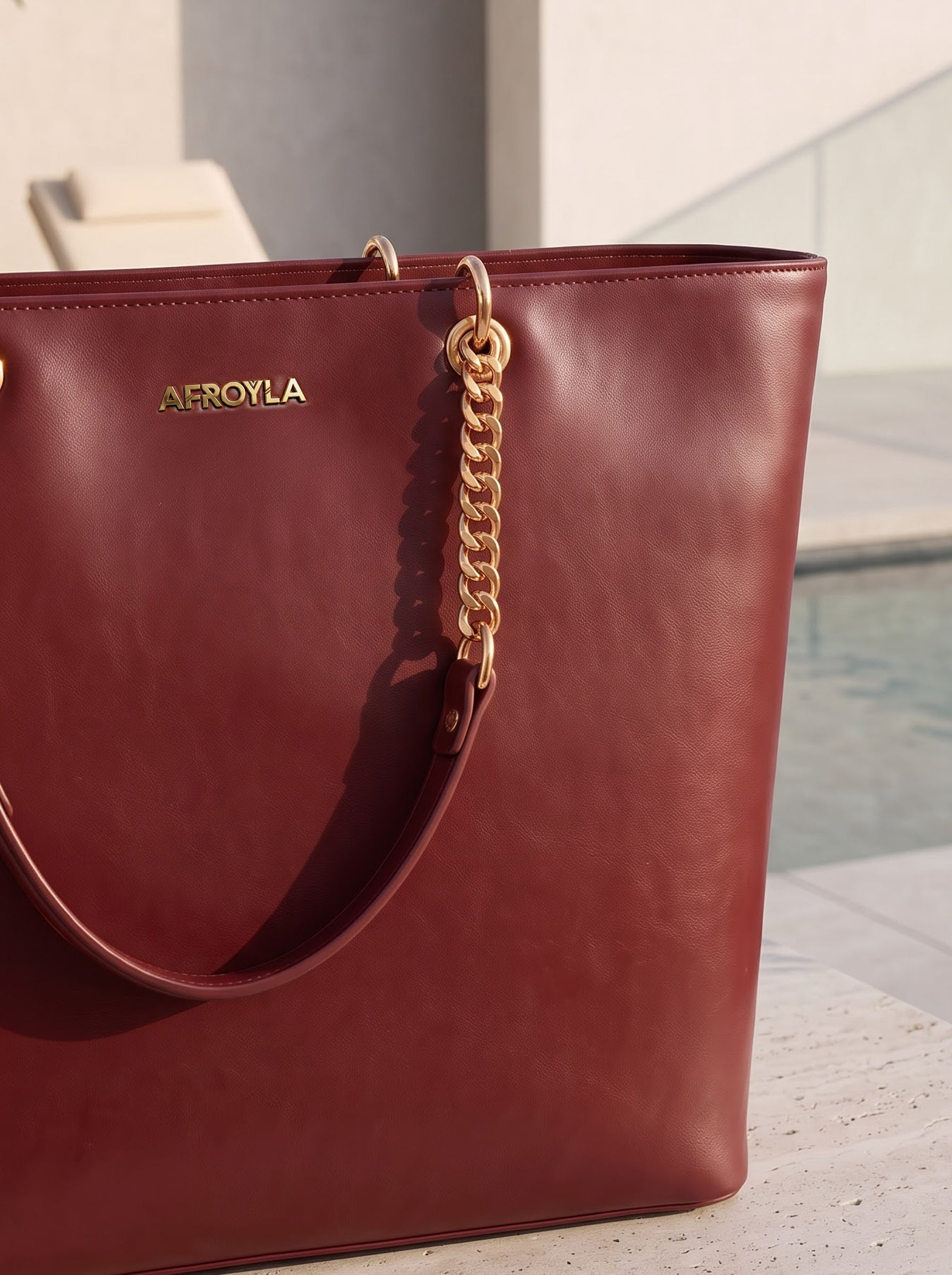 "Safiya" Burgundy Chain Tote Bag