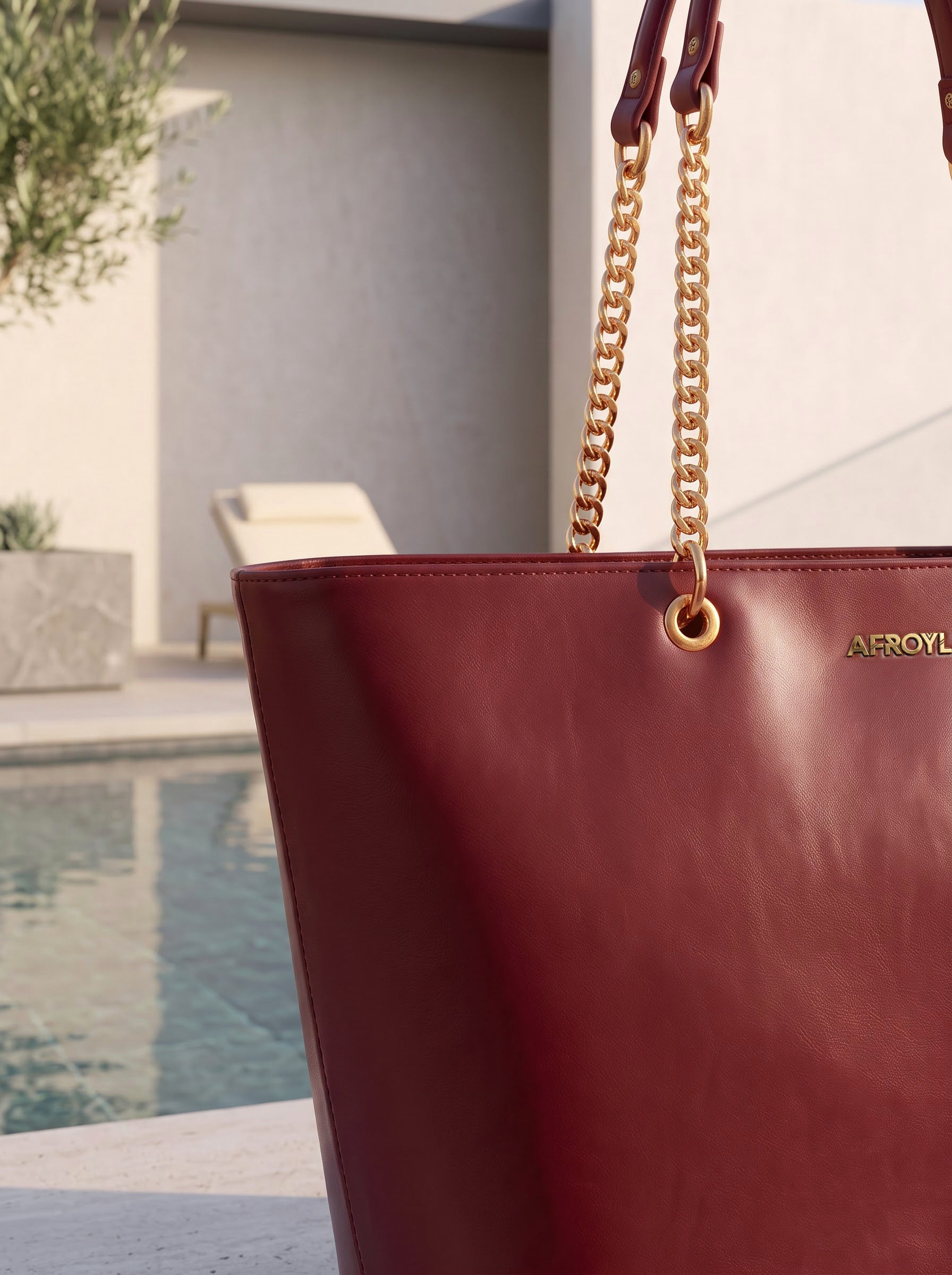 "Safiya" Burgundy Chain Tote Bag