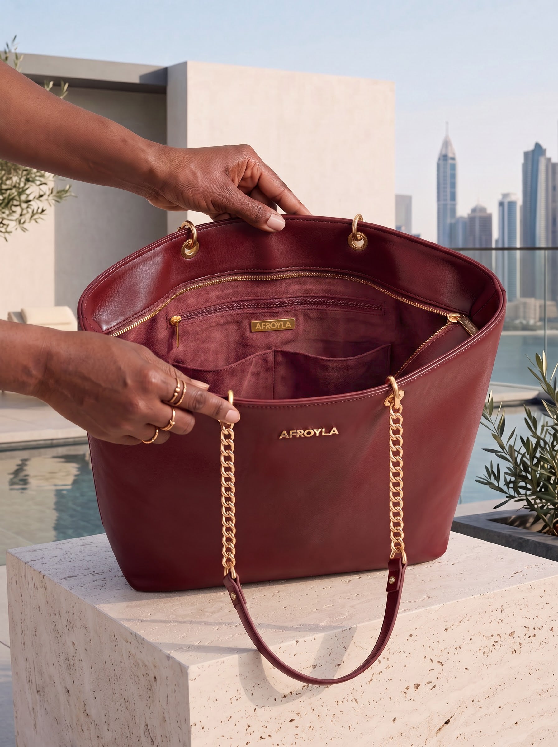 "Safiya" Burgundy Chain Tote Bag