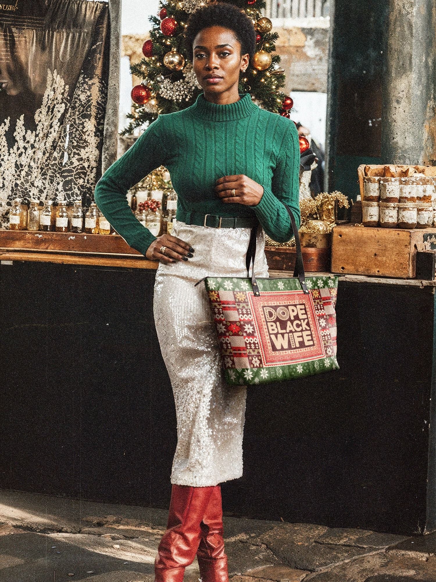 "Dope Black Wife" Frosted Pine Leather Tote Bag