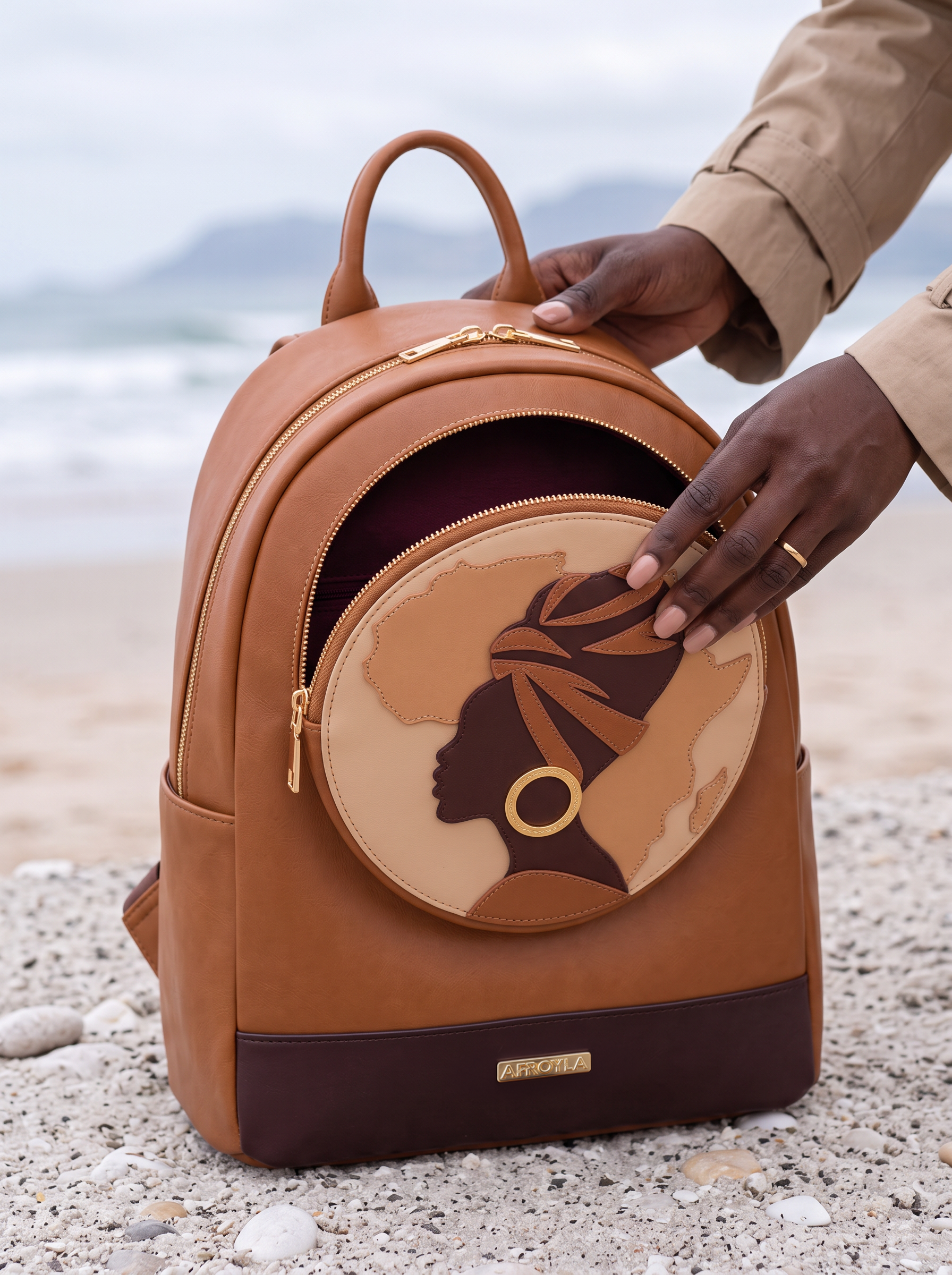"Dunia" Applique Leather Backpack