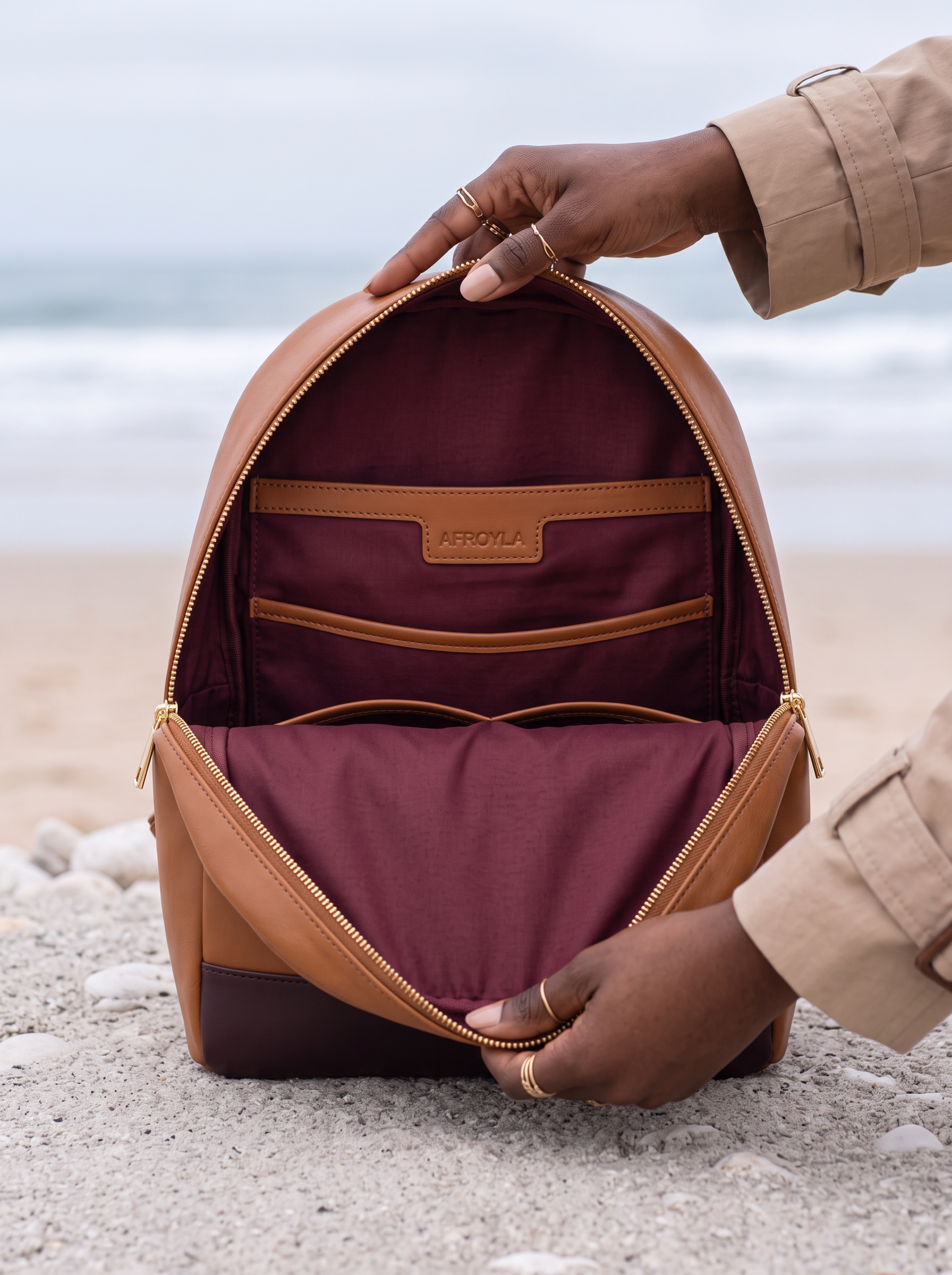 "Dunia" Applique Leather Backpack