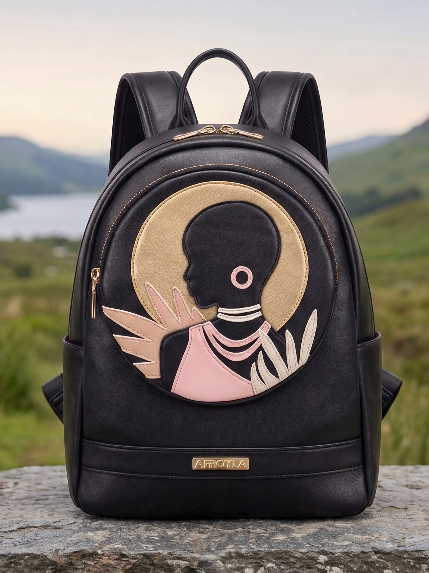 "Malaika" Applique Leather Backpack