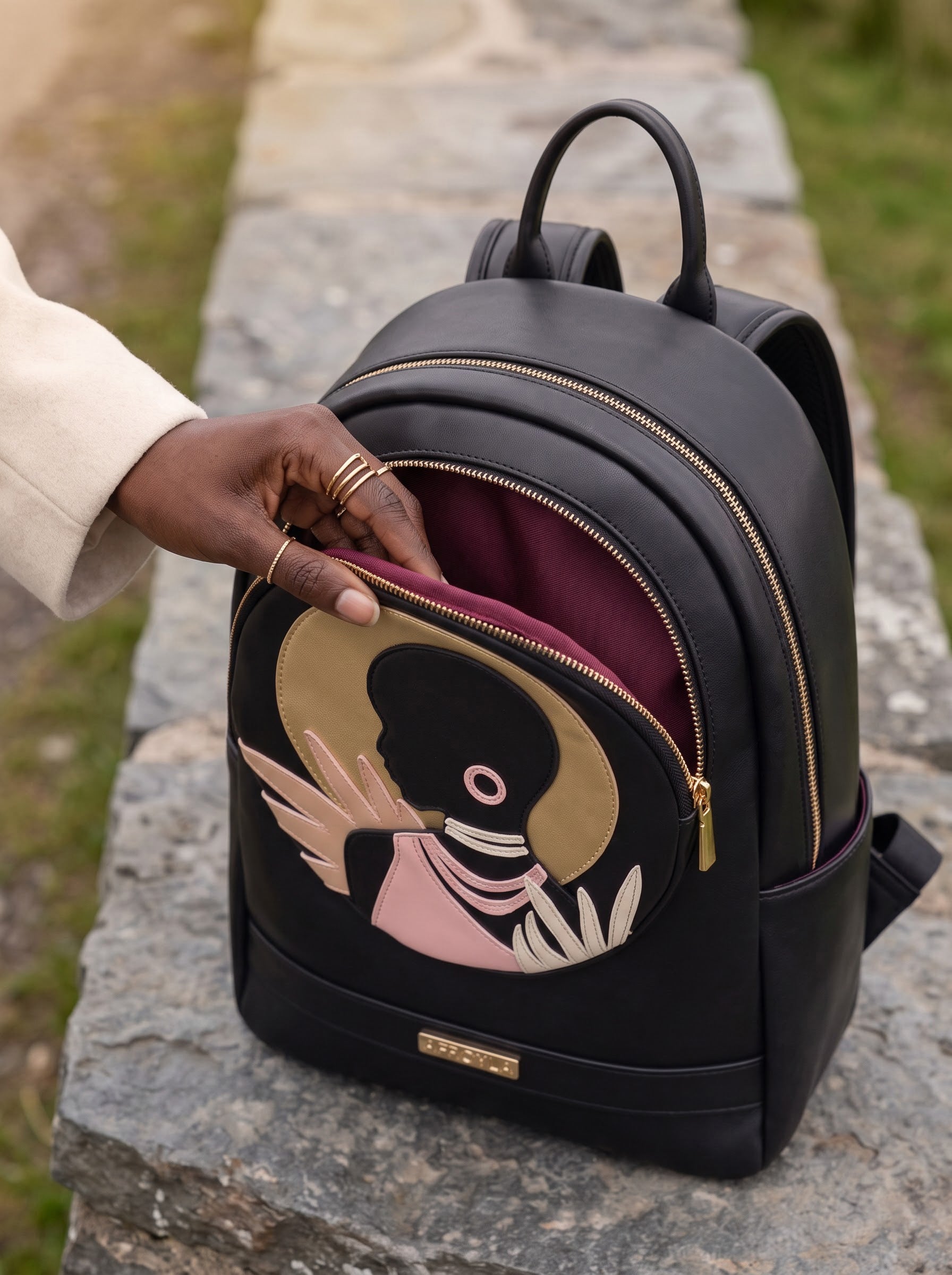 "Malaika" Applique Leather Backpack