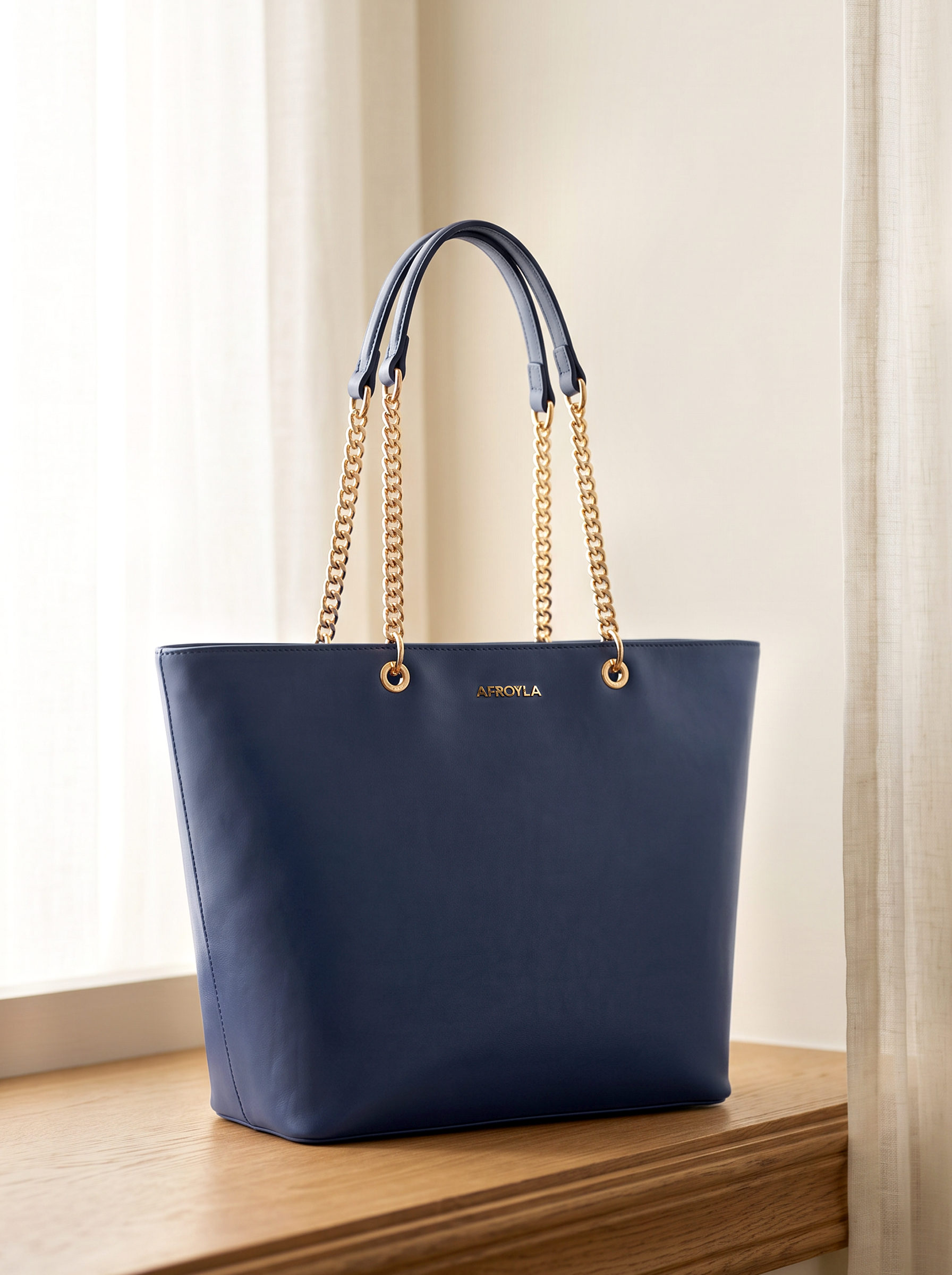 "Safiya" Navy Blue Chain Tote Bag