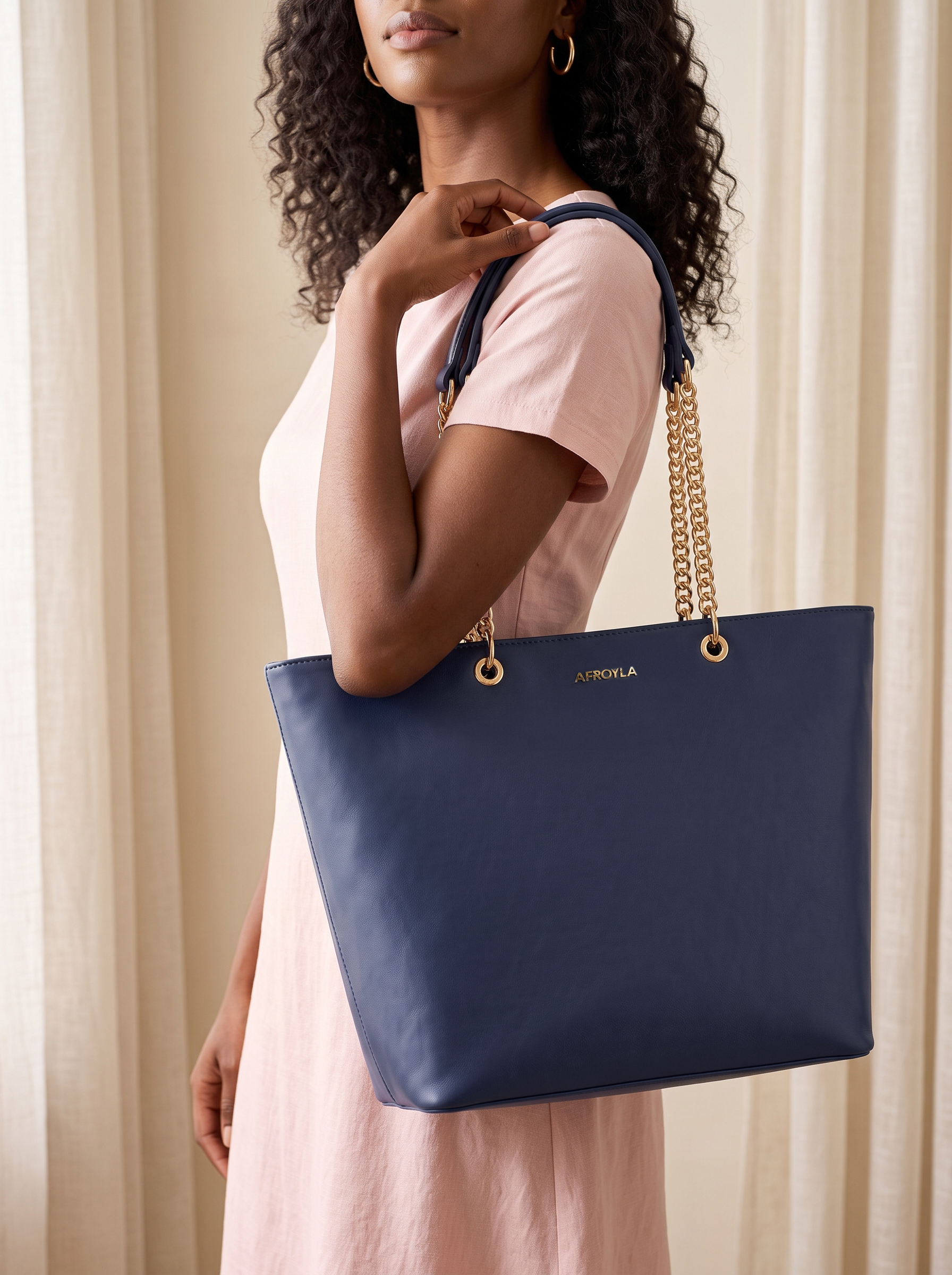 "Safiya" Navy Blue Chain Tote Bag