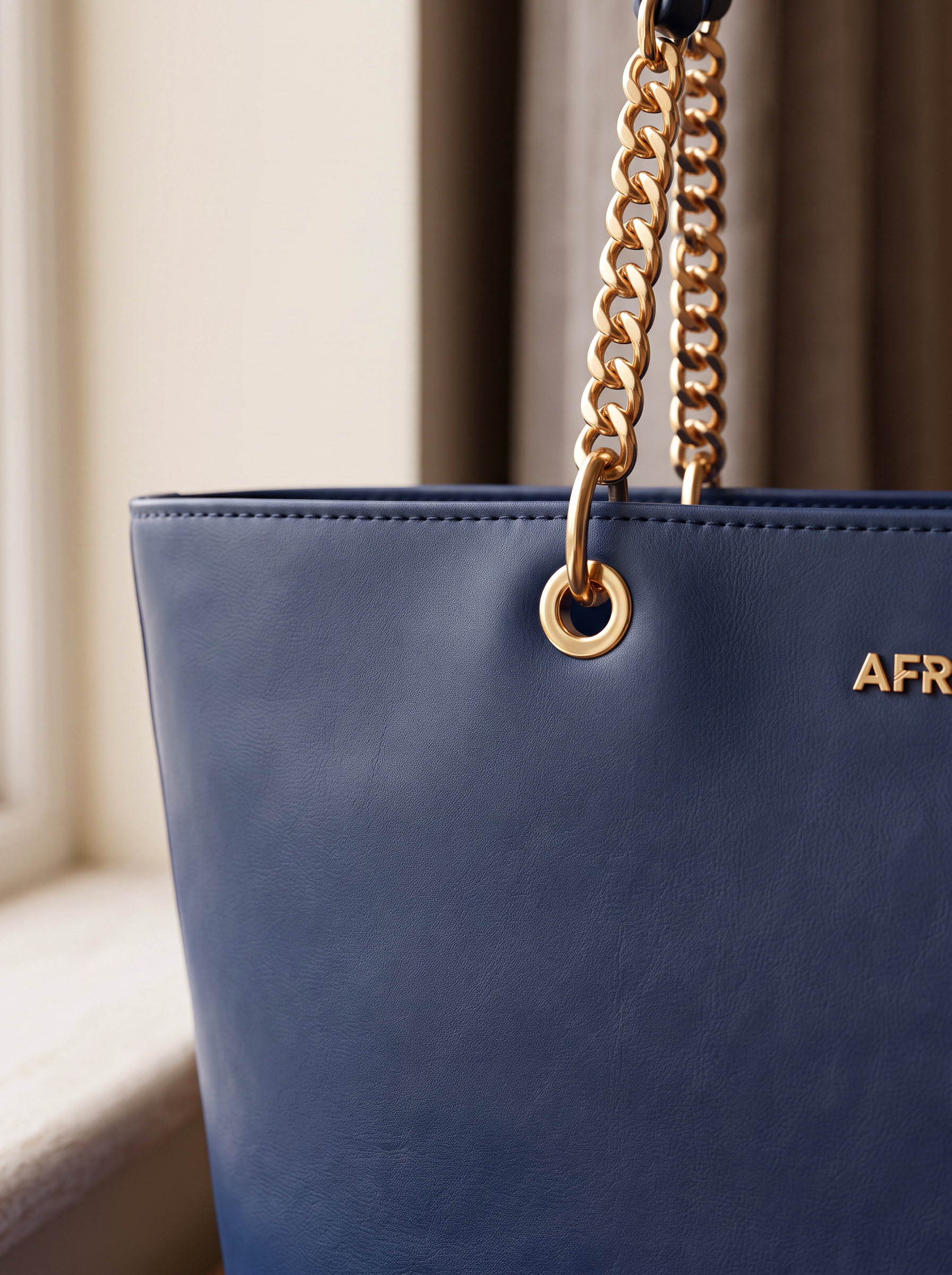 "Safiya" Navy Blue Chain Tote Bag