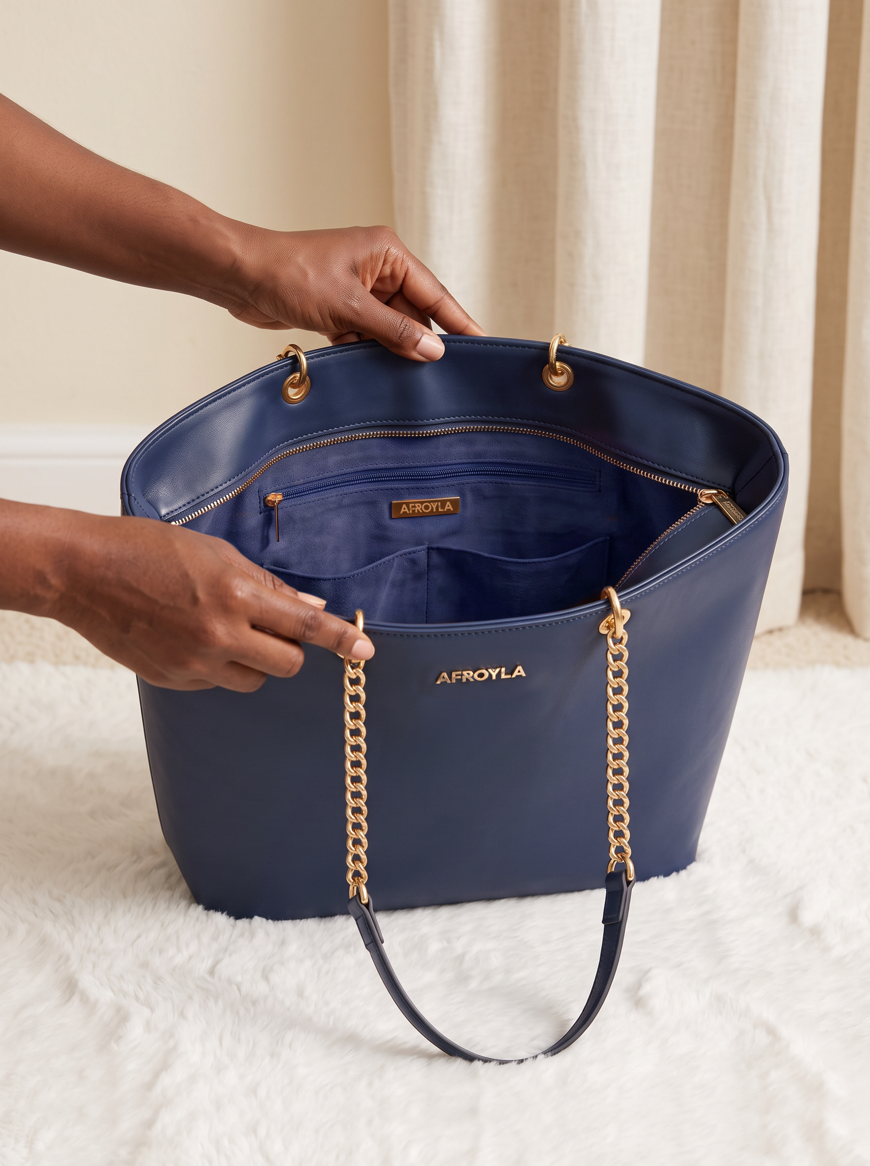 "Safiya" Navy Blue Chain Tote Bag