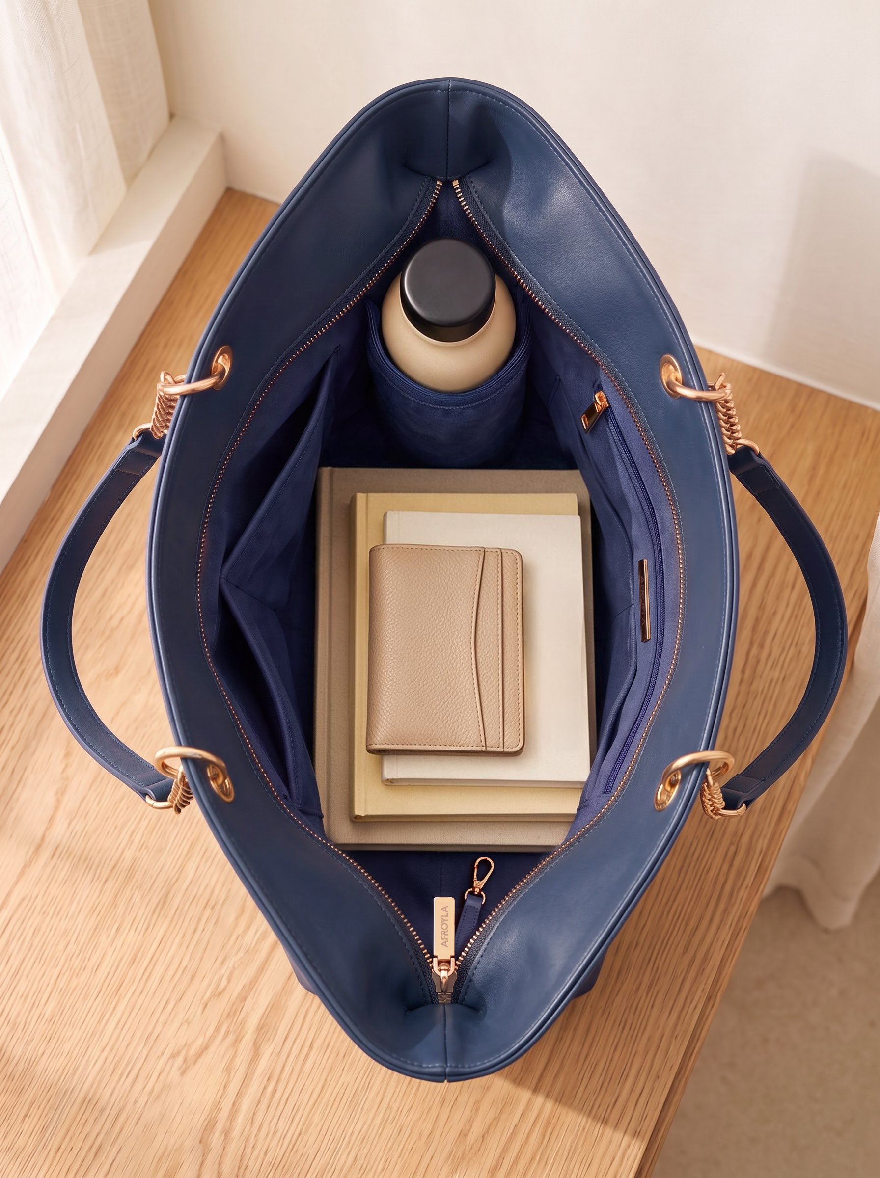 "Safiya" Navy Blue Chain Tote Bag