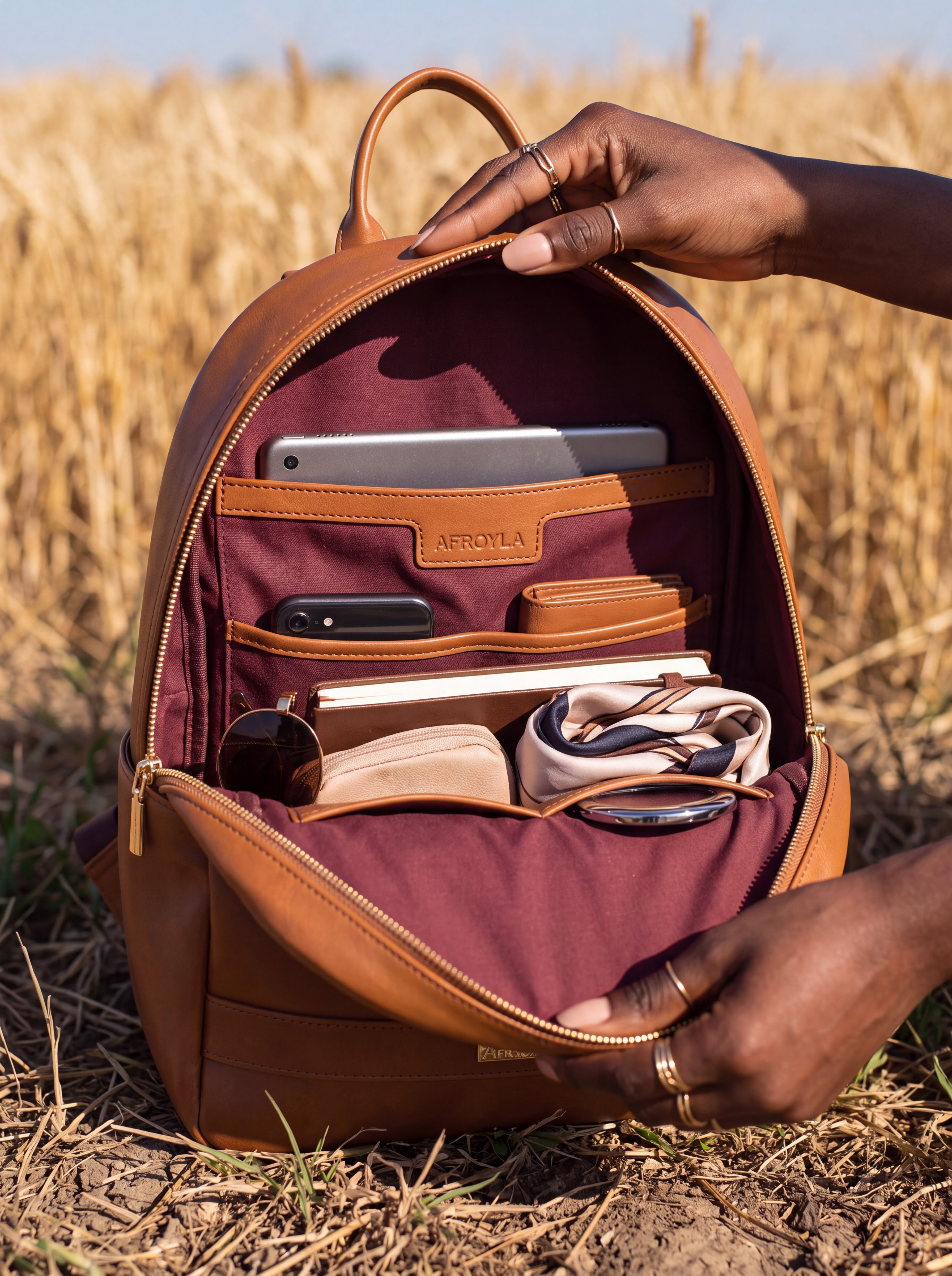 "Subira" Applique Leather Backpack