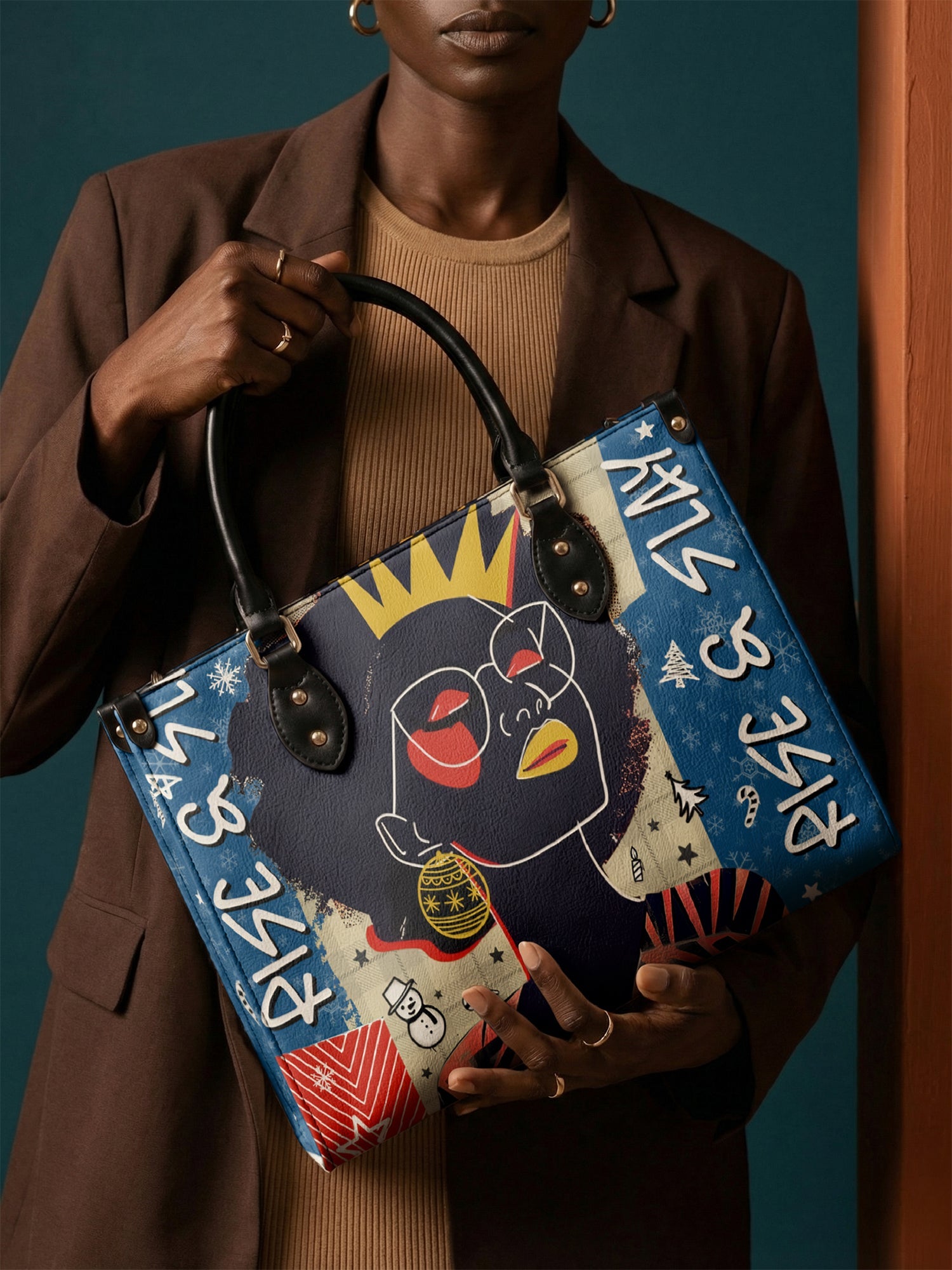 "Aina" Blueberry Snow Leather Handbag A250 Deal