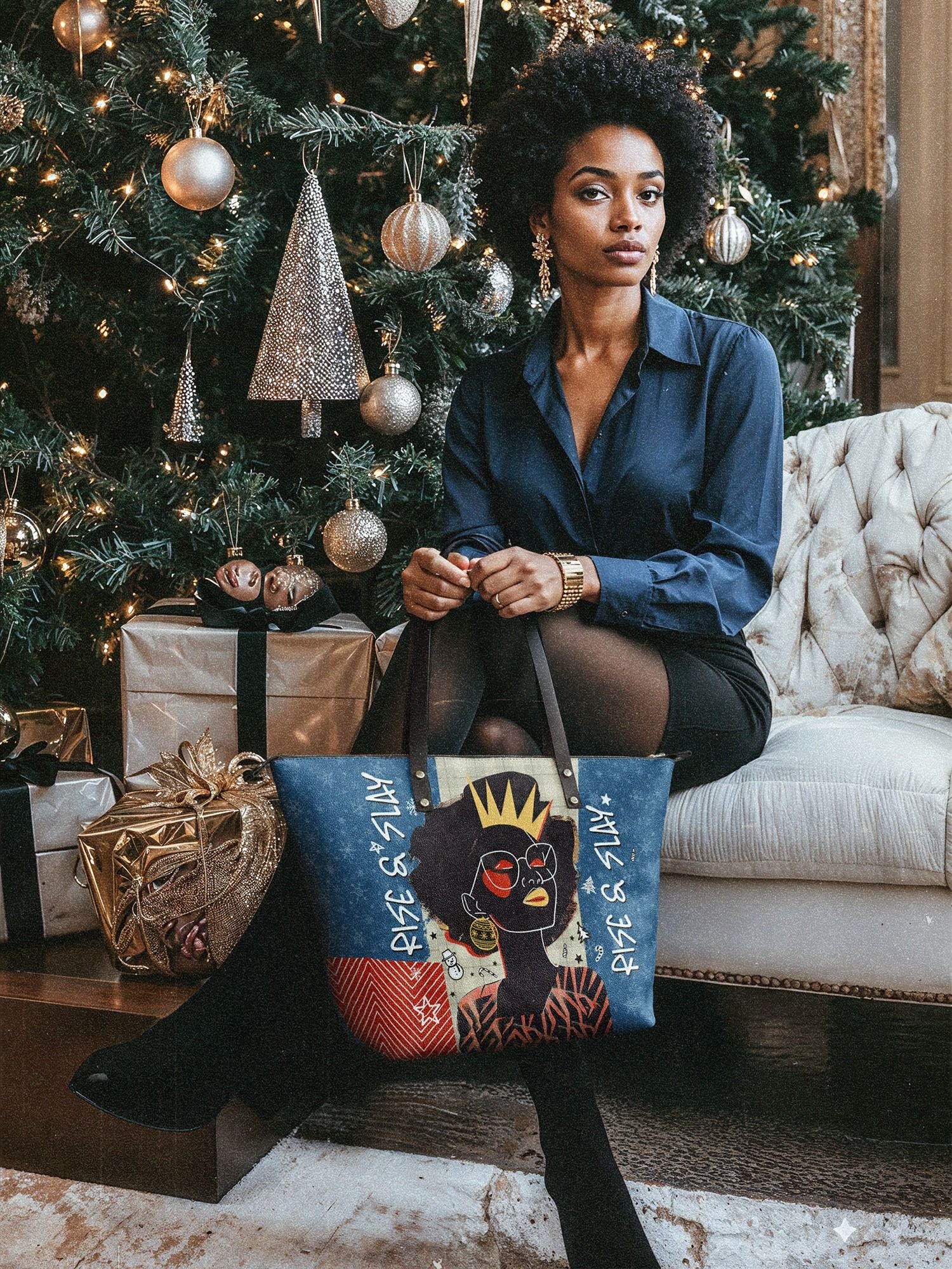 "Aina" Blueberry Snow Leather Tote Bag Deal