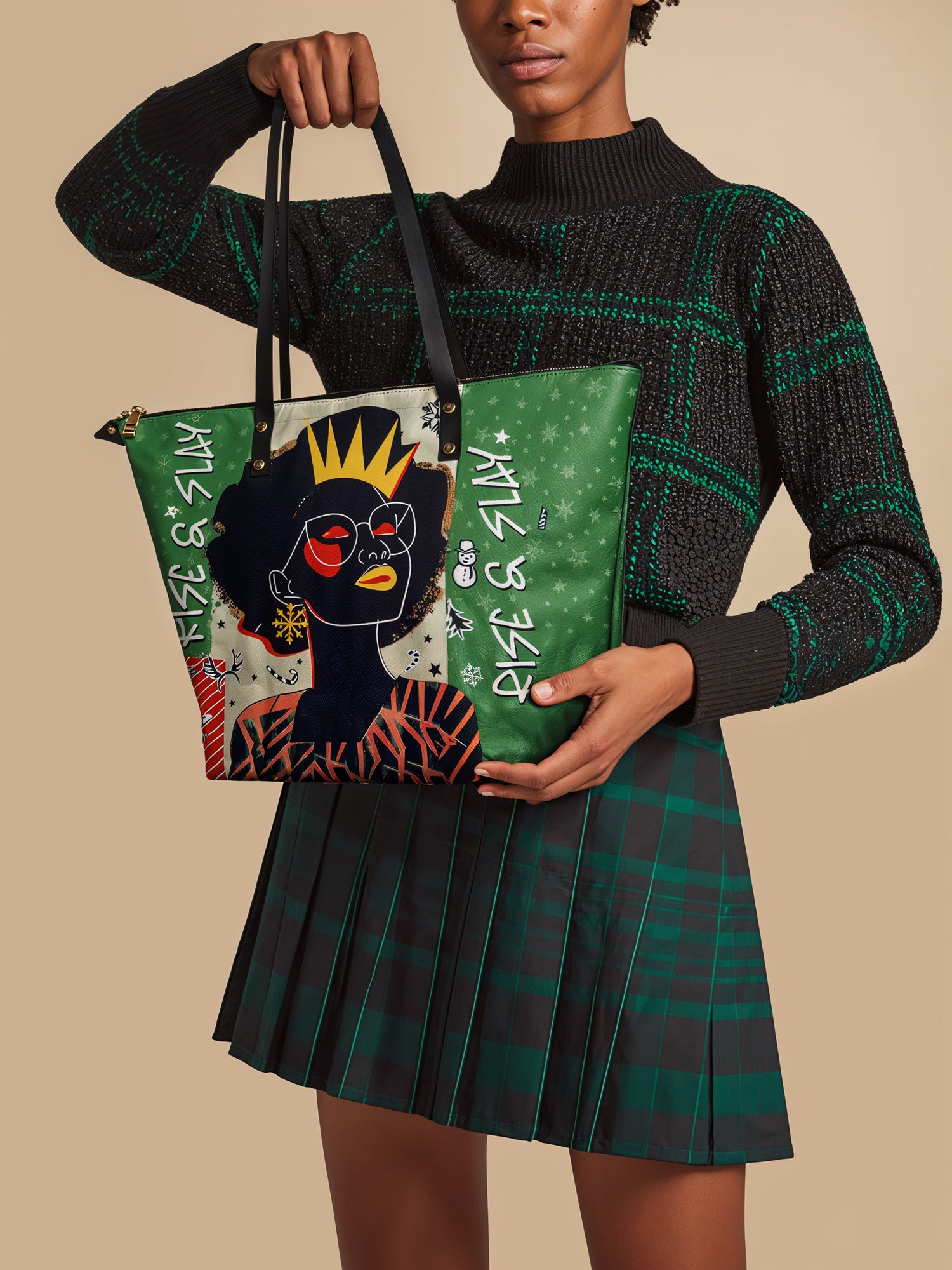 "Aina" Lime Pop Xmas Leather Tote Bag Deal
