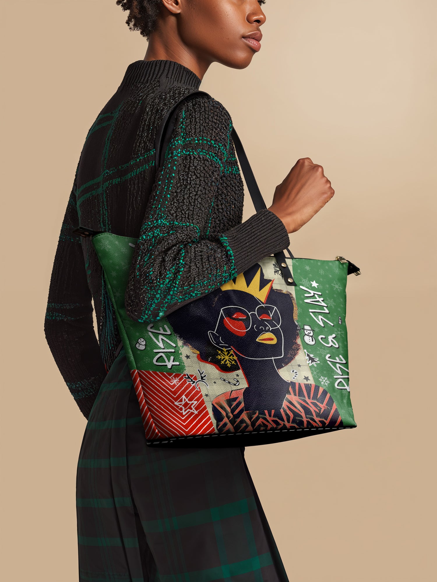 "Aina" Lime Pop Xmas Leather Tote Bag Deal