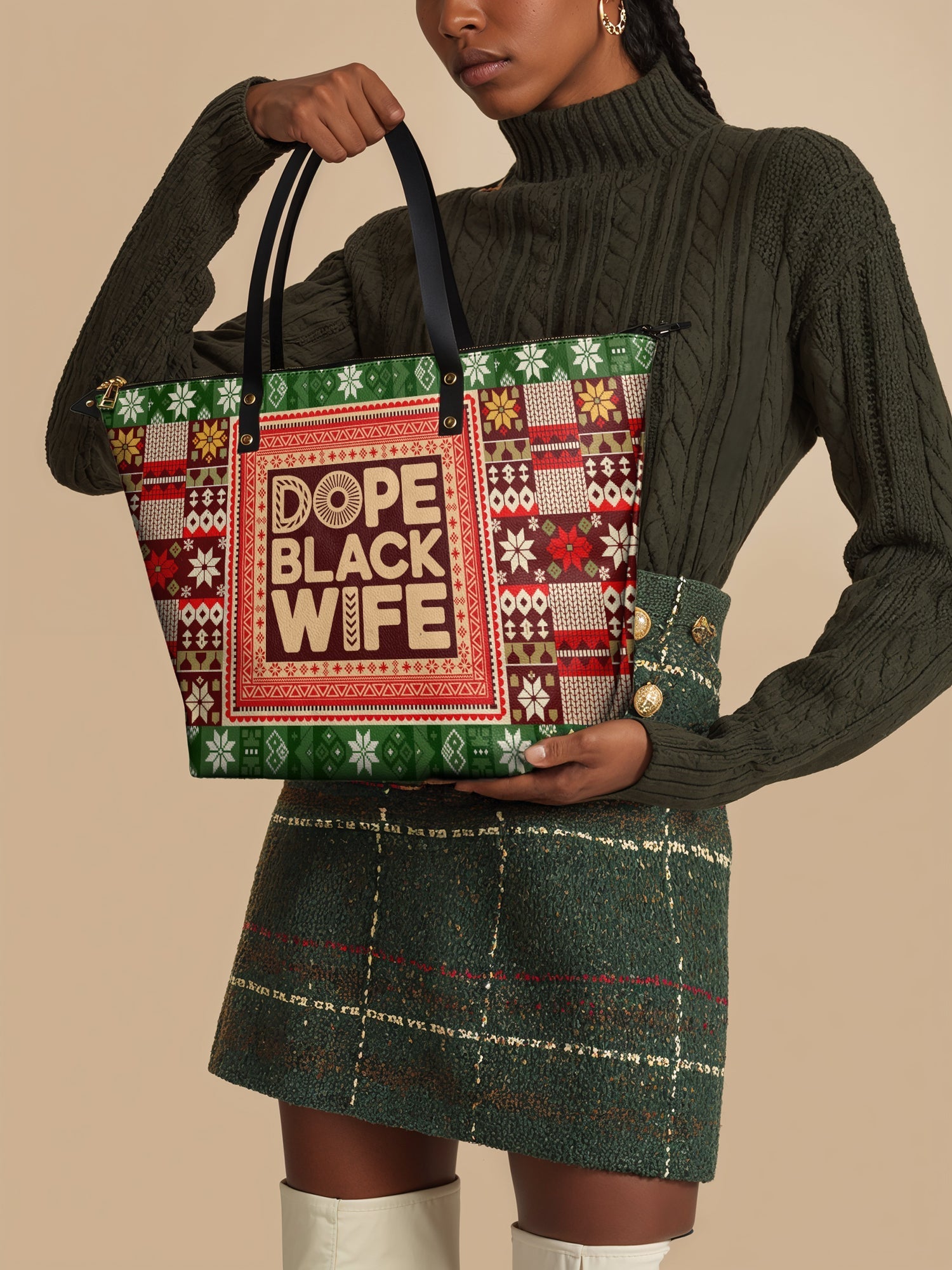 "Dope Black Wife" Frosted Pine Leather Tote Bag Today's Deal