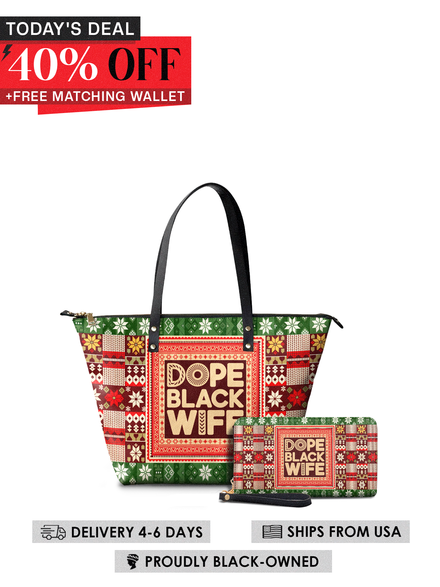 "Dope Black Wife" Frosted Pine Leather Tote Bag Today's Deal
