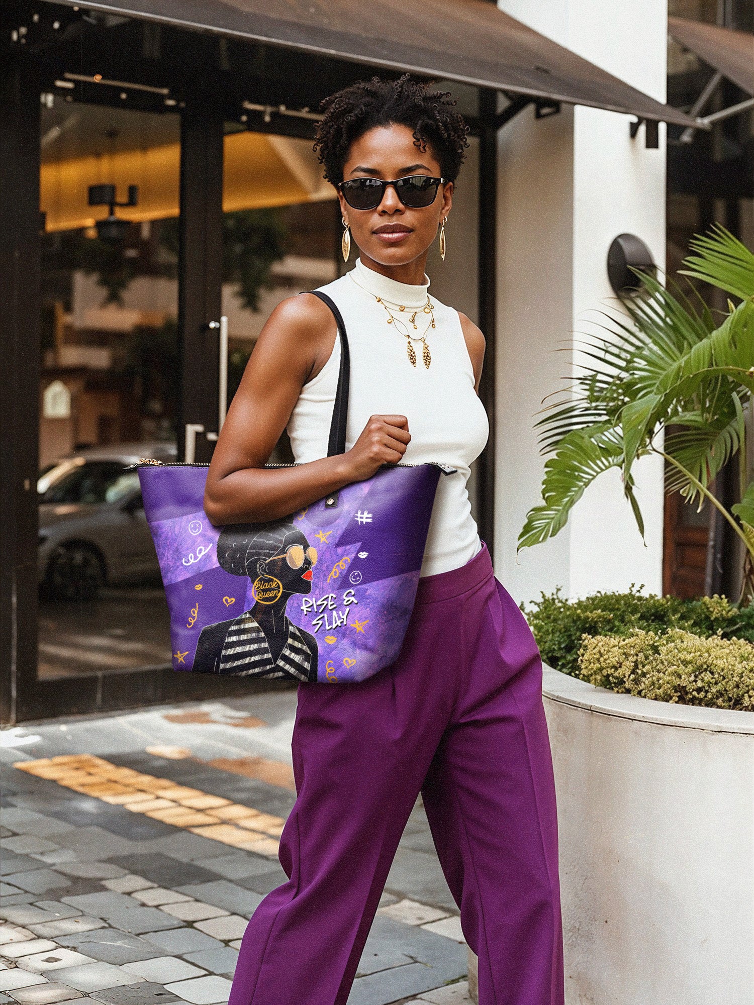 "Sanaa" Purple Crayon Leather Tote Bag Deal